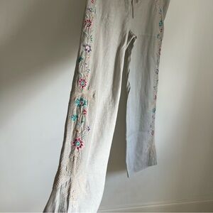 Johnny Was Embroidered Floral Linen Boho Pants Womens Size S